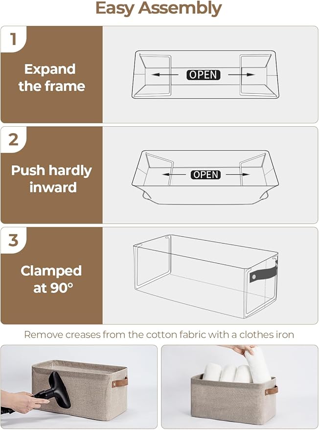 StorageWorks Narrow Storage Bins, Long Baskets, Brown and Beige, 2-Pack | With Metal Frame, Sturdy Structure, PU Handles, Toilet Paper Storage, Small Storage Bins, For Bathroom, Closet, Shelf
