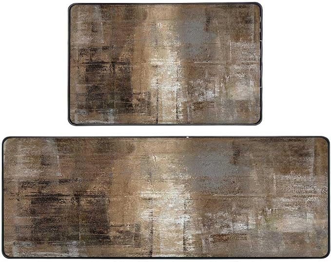 TOMWISH Brown Kitchen Mat 2 Pcs Kitchen Rugs and Mats 20"X48"+20"X30" | Cushioned Kitchen Rug Non Skid Washable for Kitchen Dining Room Floor Home Office Sink Laundry Decor and Accessories