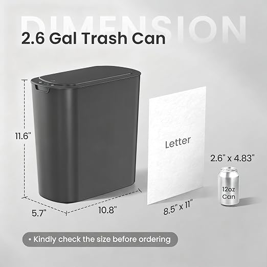 Cesun Automatic Small Bathroom Trash Can with Lid, 2.6 Gallon, Grey | Motion Sensor, Plastic, Touchless, Odor Control, Smart Garbage Can, Battery Operated, Manual Button, for Office/RV/Bedroom