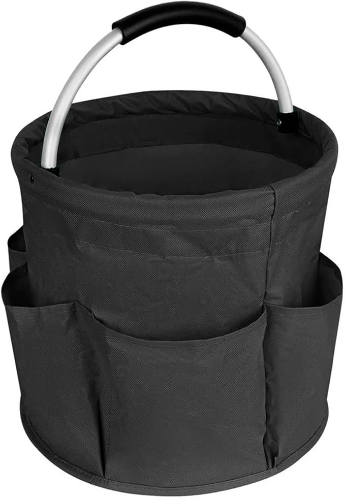 17L Collapsible Storage Bucket with Handle, Multi-Pocket Foldable Portable Picnic Caddy Outdoor Camping Organizer Tote for Housekeeping Car Wash Gardening Hiking Fishing, Black