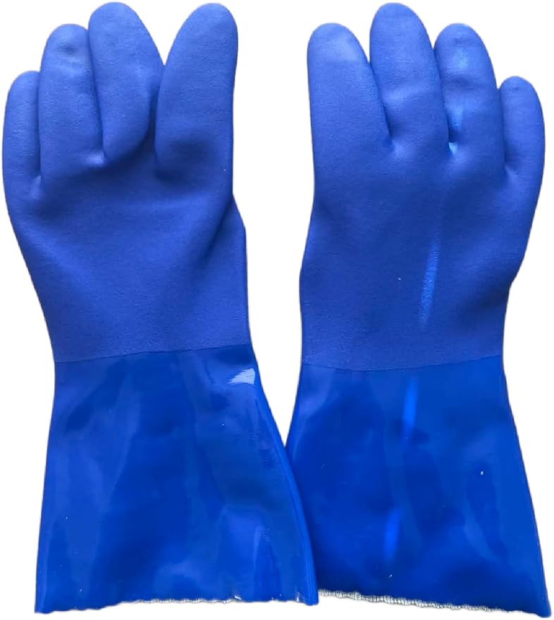Waterproof PVC Work Gloves – Heavy Duty Textured Grip, Long Cuff PPE for Crabbing, Fishing & Cleaning