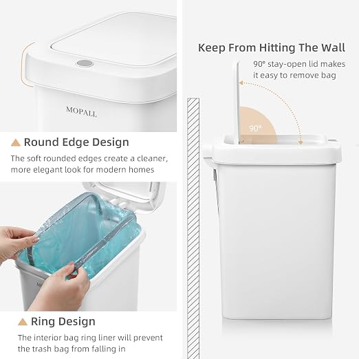 MOPALL 1.9 Gallon Small Bathroom Trash Can with Lid | Dual Opening Lid with Push Top & Foot Pedal, Hidden Inner Storage, Soft Close Design, Space-Saving for Bathroom & Under Sink