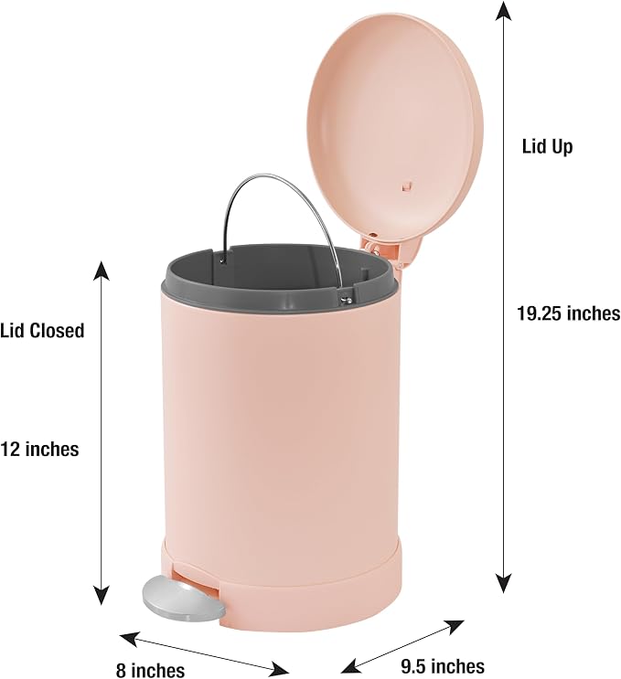 Glad Small Trash Can, 1.2 Gallon | Round Stainless Steel Garbage Bin with Soft Close Lid & Step Foot Pedal | Metal Waste Basket with Removable Inner Bucket, Rust
