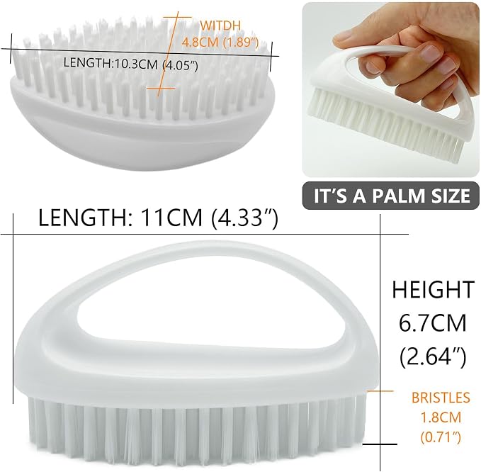 GKETN Small Scrub Brush with Stiff Nylon Bristles Heavy Duty Cleaning Brush | Good for Household Use, Like Bathroom, Kitchen, Grout, Tiles - Teardrop Handle & Hangable Design, Easy Scrubbing - White
