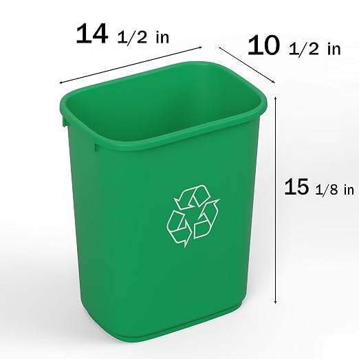 28 Qt. / 7 Gallon Green Rectangular Recycling Wastebasket Trash Can | 10 Pack