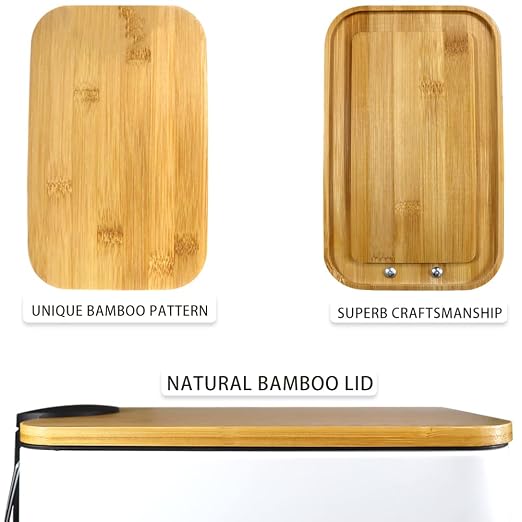 SIDIANBAN Bathroom Trash Can with Bamboo Lid Soft Close and Foot Pedal, Small Rectangular Slim Garbage Can with Inner Wastebasket for Bedroom, Office, Kitchen, 1.3Gal/5L, White | Small Rectangular Slim Garbage Can with Inner Wastebasket for Bedroom, Of...