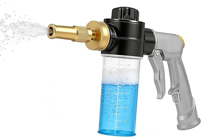 Hose End Sprayer Nozzle,Metal Car Wash Foam Gun with Soap Dispenser | Sprayer for chemicals,High Pressure Nozzle with adjustable spray modes,for car washing,solar panel & window cleaning,gardeing