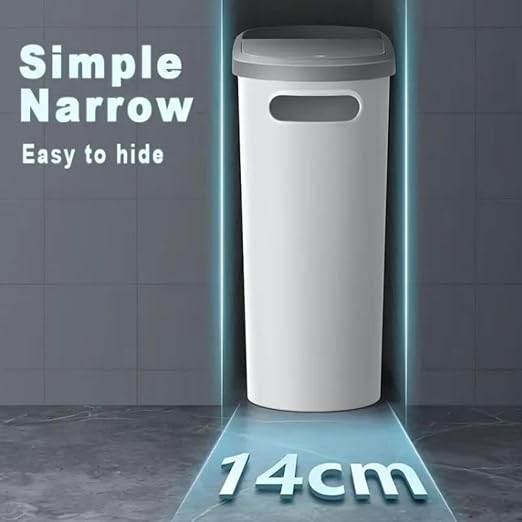 Ultra-Thin 2.7 Gallon Plastic Trash Can with Lid, Narrow White Wastebasket for Living Room, Bedroom, Office, Kitchen
