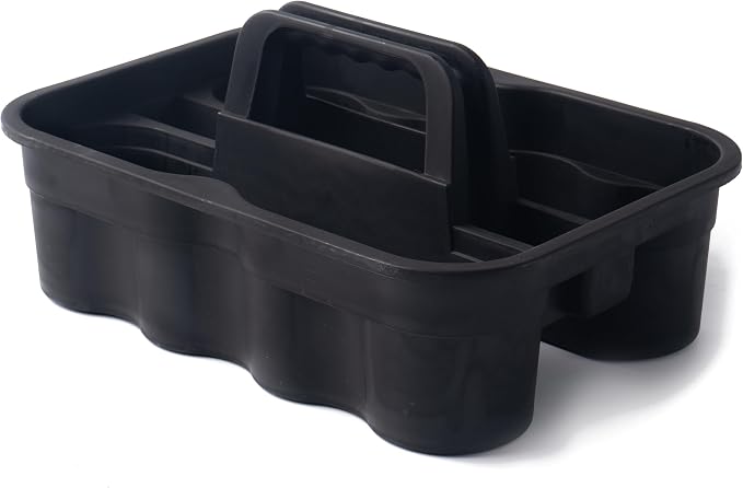 Matthew Large Plastic Tote Tool & Deluxe Supply Cleaning Caddy with Handle Portable Shower Basket Storage Caddy for Cleaning Products Organizer,Take-Out Coffee/Soft Drink,Bath Multi Use - Black