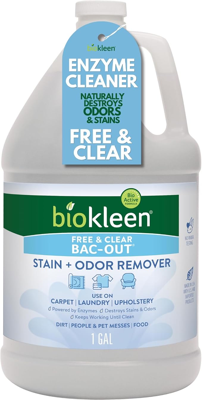 Biokleen Bac Out Enzyme Cleaner, Stain & Pet Odor Eliminator, Unscented | Pet Stain Remover for Carpet, Enzymatic Cleaner for Dog Urine, Cat Urine Enzyme Cleaner Destroyer, Eco-Friendly, Non-Toxic