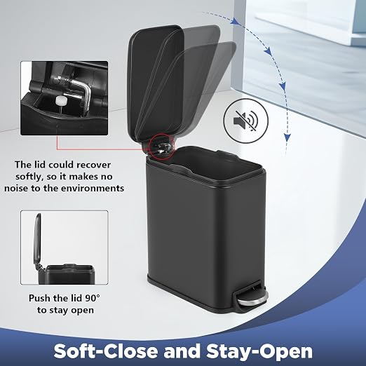 1.3 Gallon Small Kitchen Trash Can, Stainless Steel, Removable Plastic Inner Bucket, Foot Pedal, for Bathroom,(2 Set)