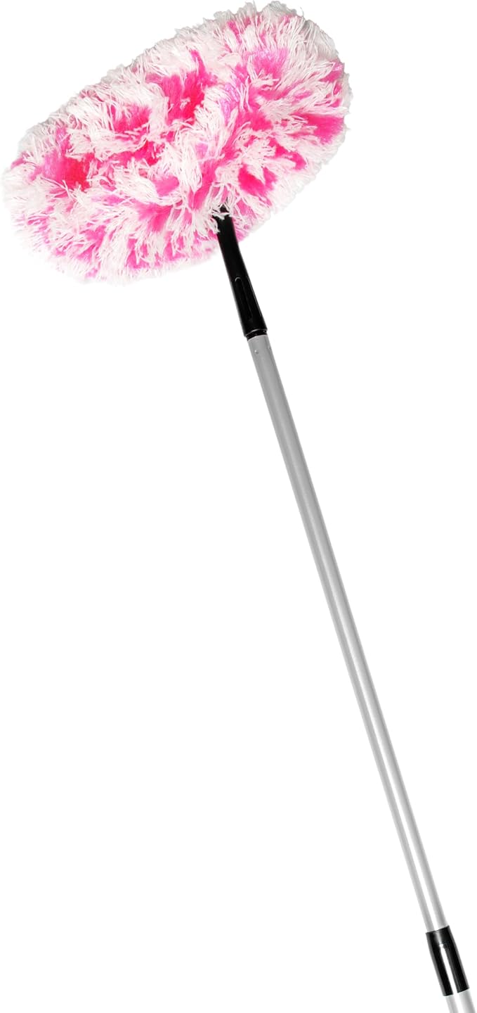 Fuller Brush Fuzzy Fan Duster – Dust & Clean Ceiling Fans, Walls, Woodwork – Polystatic & Microfiber Grabs & Holds Dust, Lint, Cobwebs & Dirt - Fan Duster with Handle (Pink)
