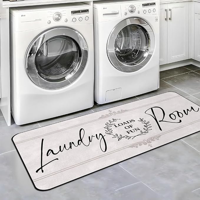 Laundry Room Rug Runner Non Slip Farmhouse Mats Organization and Washable Floor Long Rugs for Laundry Room Accessories Mudroom Kitchen Bathroom Area Rugs Decor, 2' x 6' Grey