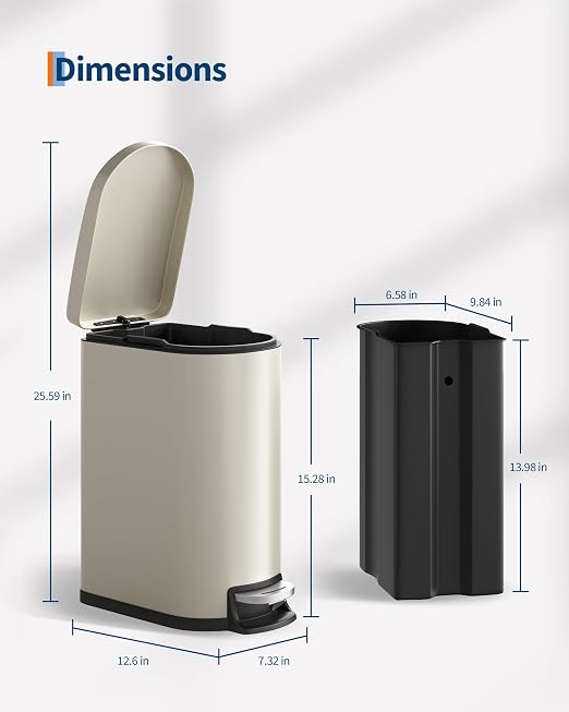 2.6 Gallon/10 Liter Slim Trash Can, Stainless Steel Garbage Bin with Removable Inner Bucket, Step Trash Can Rectangle Waste Bin for Narrow Space, Kitchen, Bathroom, Office, Beige