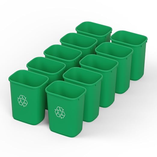 28 Qt. / 7 Gallon Green Rectangular Recycling Wastebasket Trash Can | 10 Pack
