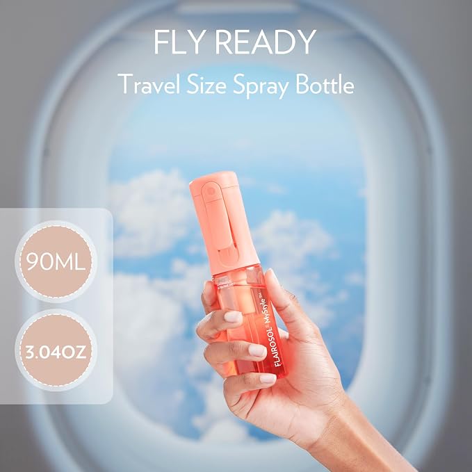 FLAIROSOL MyStyle Travel Continuous Spray Bottle, 3.04oz/90ml, Peach | Portion control mist for air fryer, salad, BBQ, refillable & reusable, fine mist olive oil kitchen sprayer, anti-drip