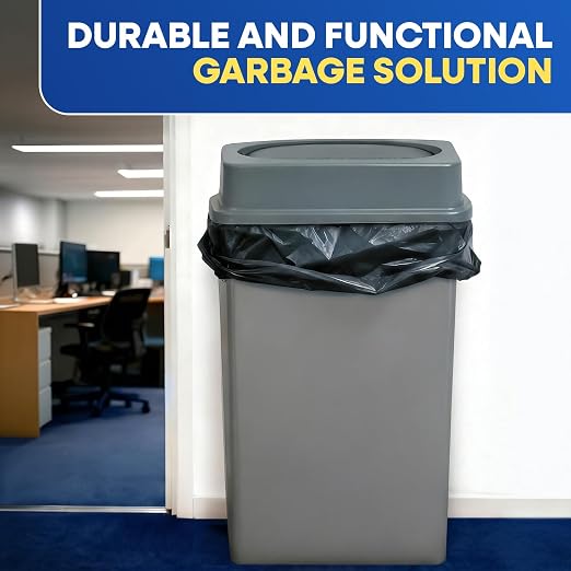 PLASTIC PRINCE 23 Gallon Slim Trash Can with Swing Lid Commercial Gray Rectangular Garbage Can with Drop Shot Lid Waste Bin with Double Flip Top for Restaurant Home Kitchen Office 3 Pack