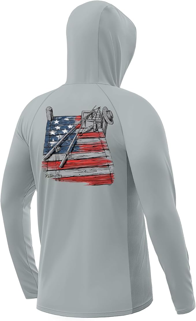 Palmyth Men's Fishing Hoodie UPF 50+ Long Sleeve with Face Mask Neck Gaiter | Zipper Pocket, Thumb Loops, Quick-Dry, Side Mesh Panels, Lens Cleaning Cloth