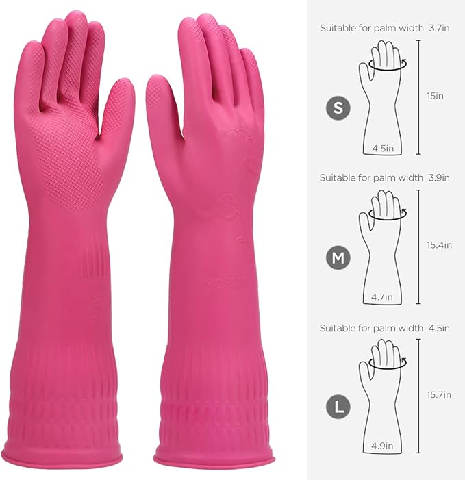 Dishwashing gloves 2 Pairs for kitchen,Rubber cleaning gloves,Long dish gloves reuseable.