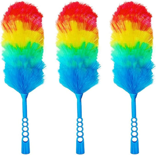 3 Pack Upgrade 19” Rainbow Static Feather Duster with Beandable and Washable Head - More Fibers Bigger Head Less Loss of Fiber