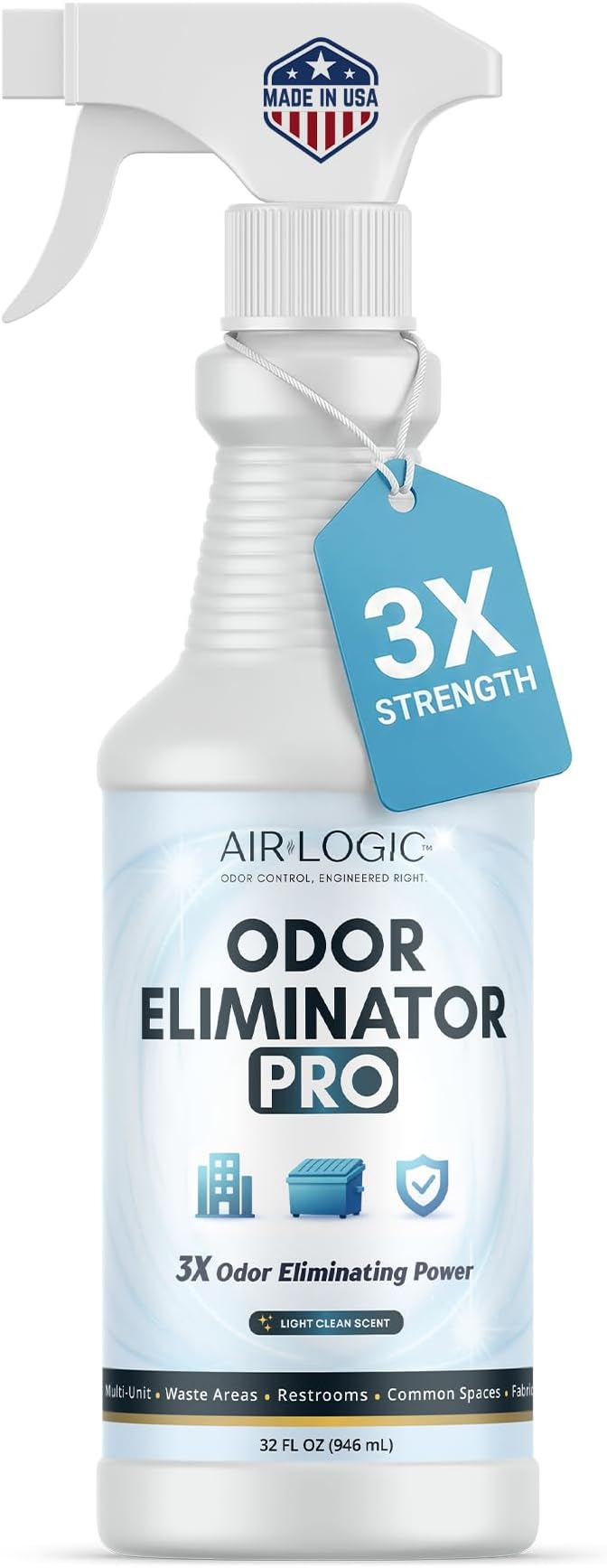 Odor Eliminator Pro, Commercial Spray, 32 Fl Oz, Light Clean, 1 pc | Destroys Strong Odors Instantly, Professional Grade Enzymatic Deodorizer, Plant-Based, Fabric Surface Safe, Residue-Free