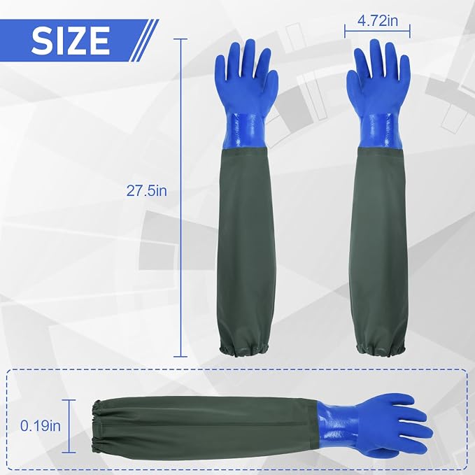 MUMUKE 3-Pair Long Waterproof Gloves, 28 inch | Chemical Resistant, Reusable, Padded Cotton Lined, Acid & Oil Resistant