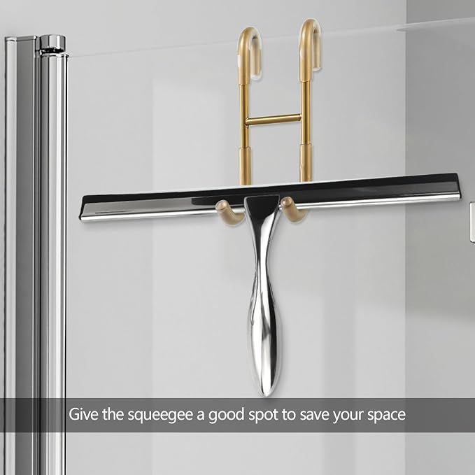 NINETREX Shower Door Hooks, Towel Hooks Frameless Glass Door, 2 Pack | Heavy Duty SUS 304 Stainless Steel, for Towels Squeegee Loofah Shaver Robe, Bathroom Storage, Antique Gold