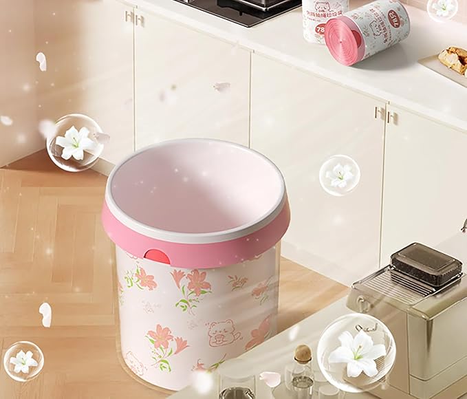 4 Gallon Small Trash Bags 312pcs Tearing-Free Drawstring for Bathroom Office Home Bedroom Trash Can with Pink Lily Printed Garbage Basket Bags