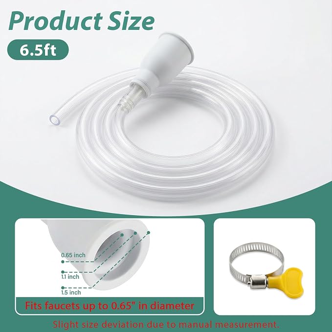 6.5 FT Faucet Hose Adapter for Sink, Transparent PVC Tube with Adjustable Faucet Connector and Hose Clamp Portable Water Transfer Accessories for Sink, Bucket, Garden, Pet Bathing
