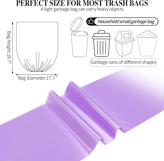5 Rolls Small Trash Bags - 200 Counts 4 Gallon Small Garbage Bags (Purple) | Durable for home office kitchen Bathroom Bedroom Trash Can liners