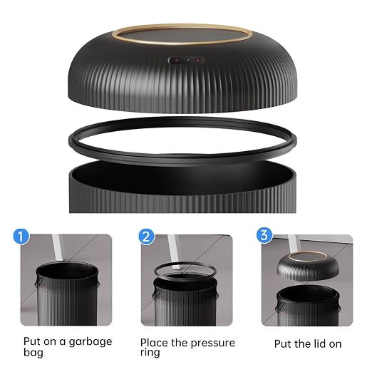 URALFA Motion Sensor Trash Can with Lid, 3 Gallon / 11 L Automatic Bathroom Trash Can, Touchless Trash Bin, Smart Plastic Garbage Can for Bedroom, Kitchen, Living Room, Office, Black