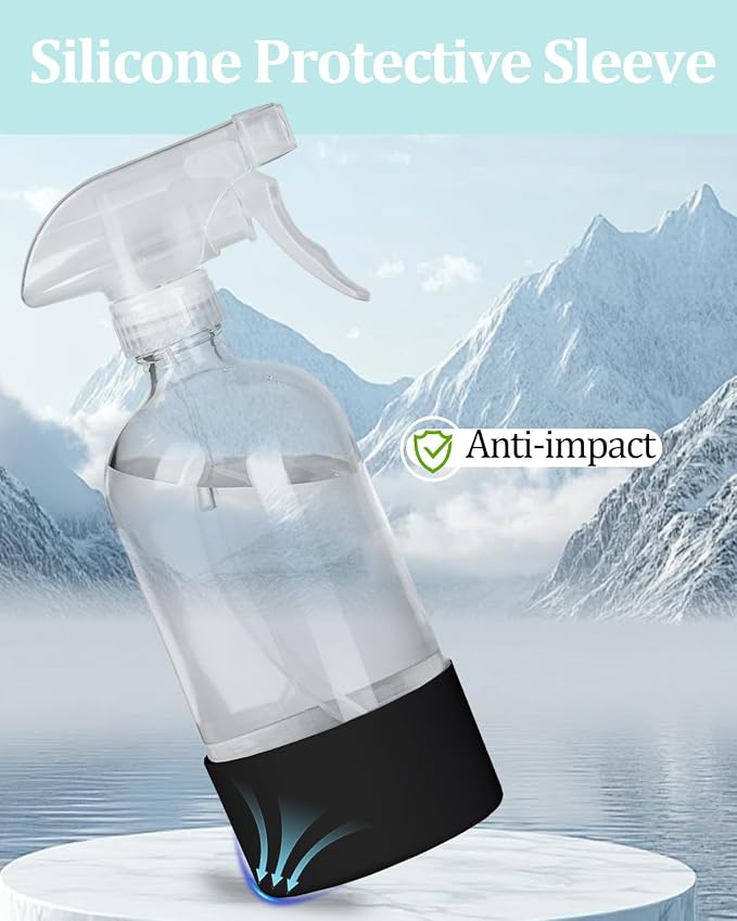 2 Pack 360° Glass Spray Bottles with Silicone Sleeve Black | 360° Inverted Spray Nozzle, Gravity Ball Designed for Cleaning Crack & Crevice, Leak-proof and Pressure-Resistant Design