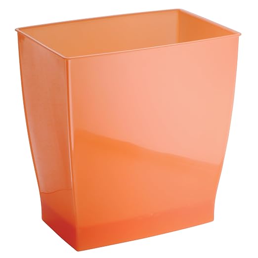 iDesign Small Plastic Bathroom Trash Can, Slim Rectangle, 2-Pack, Orange | Bedroom, Office, Dorm