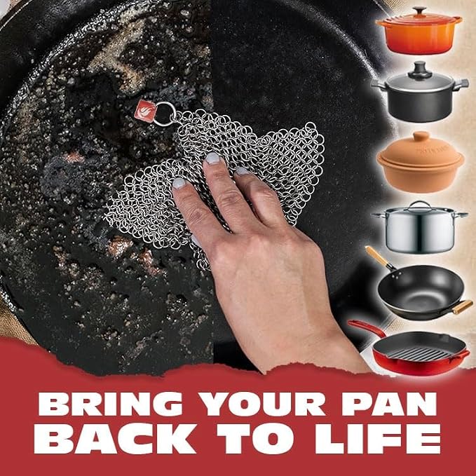 Knapp Made 7"x5" Chainmail Dishcloth - Stainless Steel Cast Iron Scrubber | Replace Your Dirty Sponge. All-purpose Kitchenware Cleaner For Pots, Pans & Cookware - Lasts a Lifetime