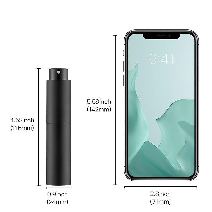Tekson 10ml Travel Perfume Atomizer, Cologne Spray Bottle, Coffee Sprayer | Mini spray bottle refillable, for espresso, RDT, water, coffee bean, small size, twist up, portable, for men & women, black