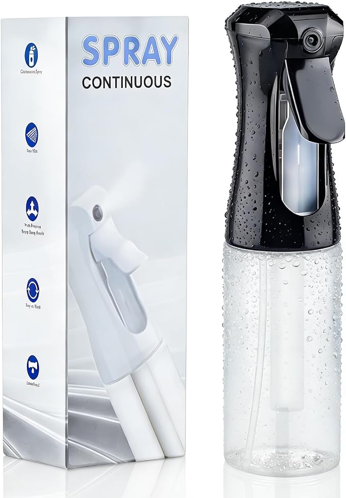 Continuous Spray Bottle for Hair, 6.8 OZ Ultra Fine Mist Spray Bottle | Leak Proof, Pre-Compression Technology, 360° Mist Sprayer for Hair Styling, Cleaning, Watering and Pets
