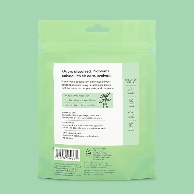 Fresh Wave Odor Eliminator Packs, 6-Pk for Small Spaces & Closets, Original | Plant oil formula, Lasts 15-30 days, No artificial fragrance, Fits shoes, gym bags, trash cans, and diaper pails