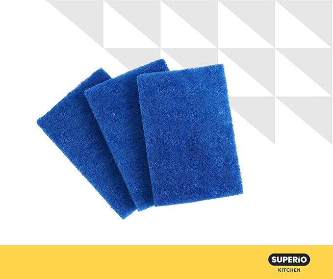 Scouring Pad Non-Scratching Scrubber Non-Scratch Cleaning Scrub Pads Heavy Duty Scouring Pad Reusable Kitchen Scrubbing Pad Pack of 27 Blue, by Superio