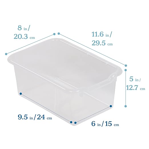 ECR4Kids Scoop Front Storage Bin, Multipurpose Organization, Clear, 5-Piece | Durable plastic, GREENGUARD Gold Certified, 1.2 gallon capacity, lightweight & nestable, built-in handle, classroom/home use