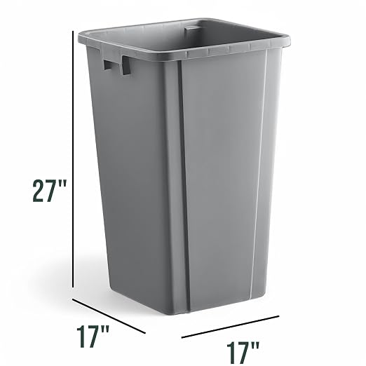 25 Gallon Gray Square Trash Can, Plastic, Commercial Use