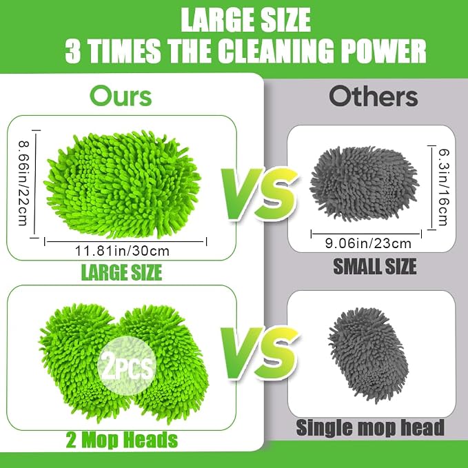 62" Car Wash Brush Mop Kit with Long Handle, 2 in 1 Chenille Microfiber Sponge Mitt Cleaning Detailing Duster for Washing Cars Truck SUV RV Caravans and Household(2 x Mop Head)