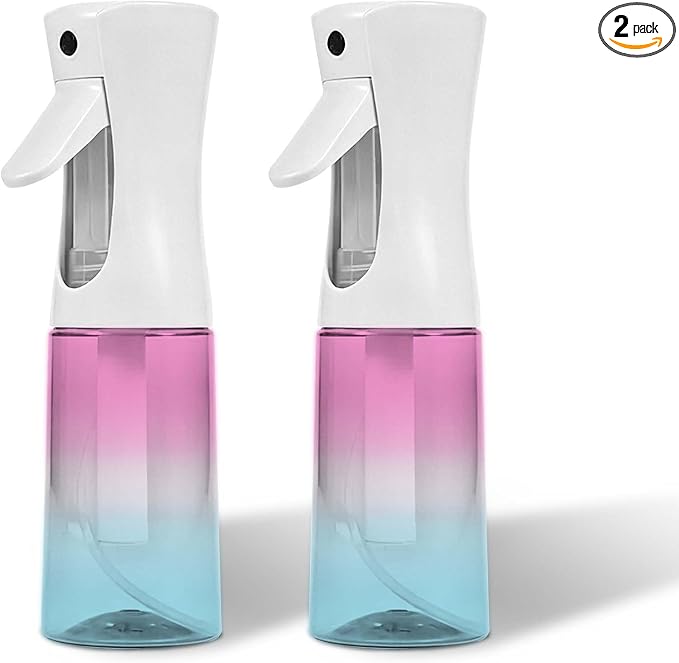 Continuous Spray Bottle for Hair - Ultra Fine Mist Water Sprayer for Hairstyling, Curls, Plants, Cleaning, Salon - 200ml/6.8oz 2 Pack