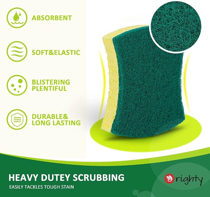 ORIGHTY Heavy Duty Scrub Sponges Kitchen Sponge, 24 Pack Cleaning Sponges | Powerful Scrubbing & Cleaning, Sponge for Washing Dishes, Kitchen Bathroom Cleaning, Absorbent & Rich Foam