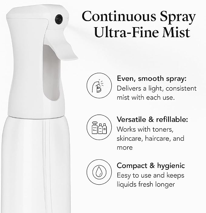 VIGOR PATH Continuous Mist Clear Spray Bottle 500ml Fine Mist for Hair | Ultra Fine Atomizer Leak Proof Ergonomic Construction 360 Refillable