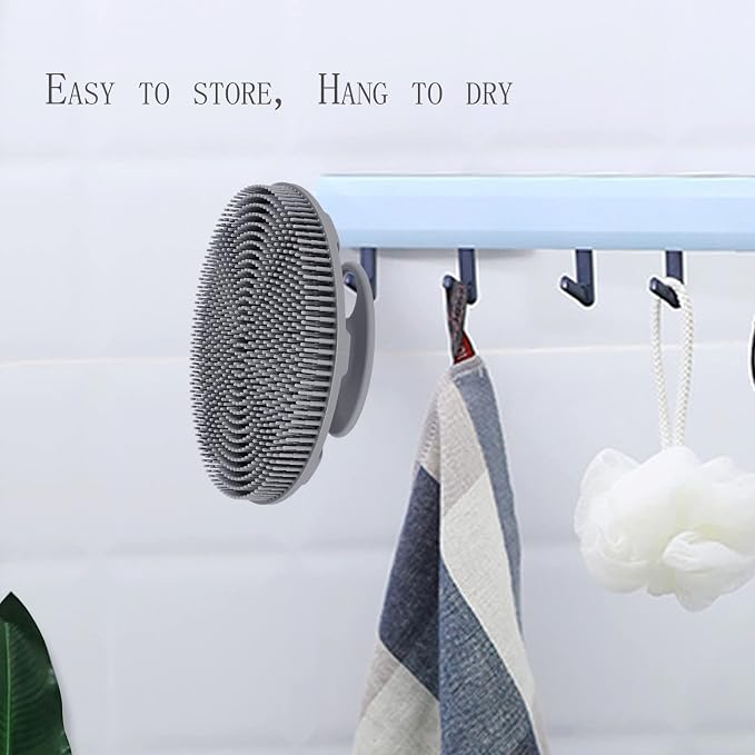 INNERNEED Food-Grade Soft Silicone Body Scrubber Shower Brush, Gray | Handheld Cleansing Skin Brush, Gentle Exfoliating and Lather Well, Hygienic Bath Scrub for Women, Men