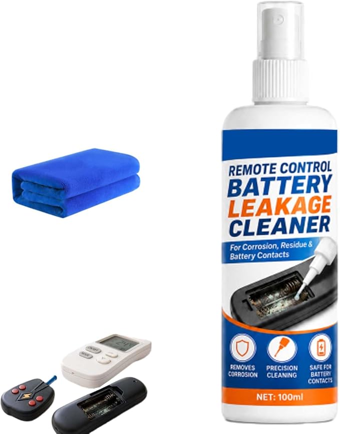 Remote Control Battery Leakage Cleaner, Battery Terminal Cleaner，100ml-1pc | Precision Cleaning, Safe for Battery Contacts, Includes Microfiber Cloth, For Residue Buildup