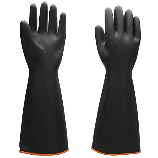 Black Latex Gloves, 3 Pairs 18” Heavy Duty Laboratory Chemical Gloves for Long-lasting Chemical Protection Strong Acid Alkali Resist, Cleaning Dishwashing Long Work Gloves, Extra Large