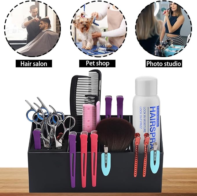 Noverlife Hair Scissors Large Storage Box, Shear Holder for Hair Salon | Black Anti-skid Scissor Holder, Wall-mounted Professional Hairdressing Combs, Clips, Brushes Storage Racks Tool Box