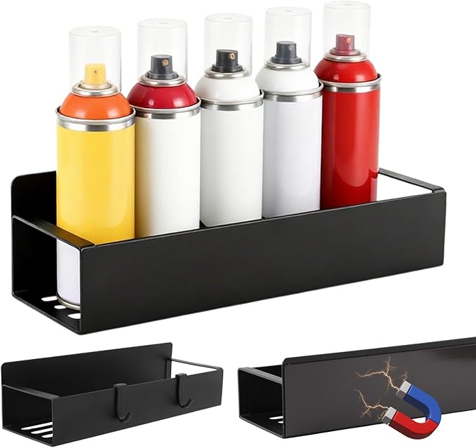 2 Pcs Magnetic Spray Can Holder with Hooks, Magnet Toolbox Holder, Wall Mounted Spray Bottle Rack, Paint Can Organizer, Tool Box Storage Rack for Garage, Mechanic, Workshop and Home