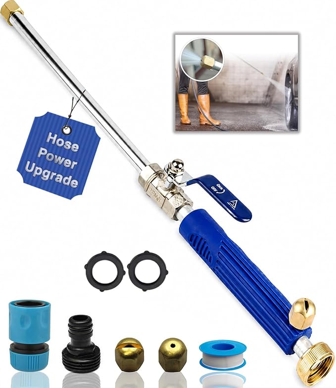 DBR Tech® Pressure Washer Hose Attachment, Hydro Jet Wand for Garden Hose | Power Washer for Garden Hose | High Pressure Water Hose Nozzle | 2-in-1 Heavy Duty Metal Wand with Fan and Jet Spray Nozzles